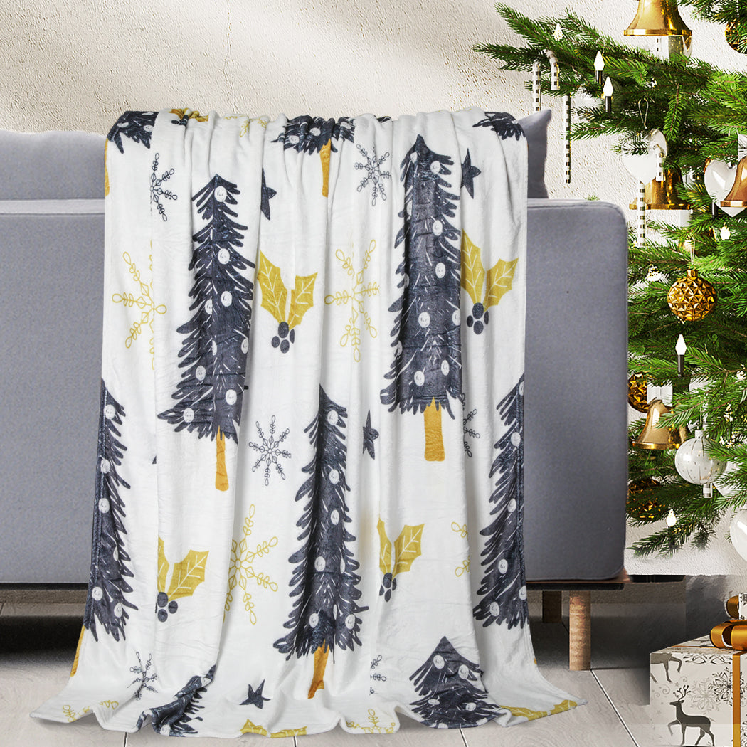 Wreathen Throw Soft Blanket Xmas Flannel Double Sided Warm Fleece Decor Christmas Single - White