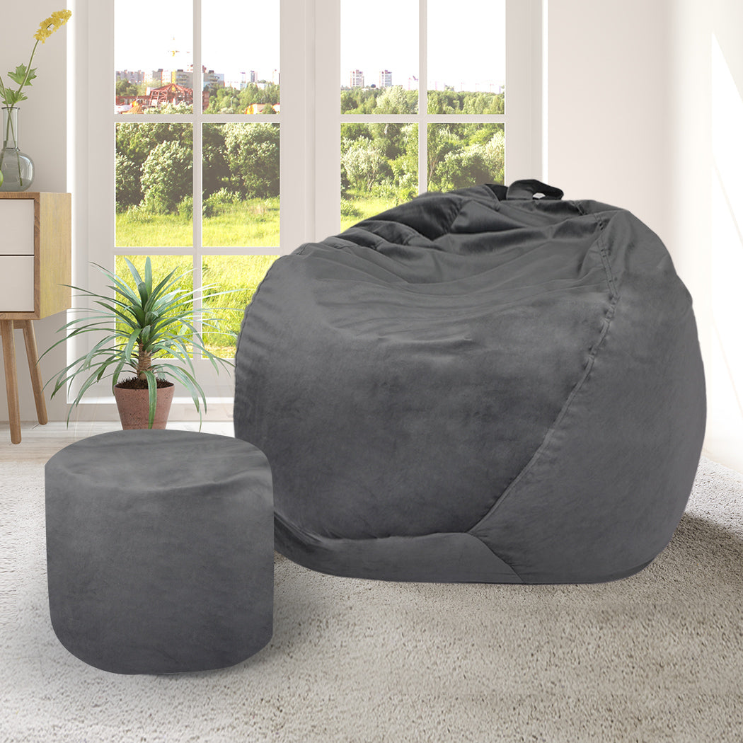 Bean Bag Chair Cover Home Game Seat Lazy Sofa Cover Large With Foot Stool - Dark Grey