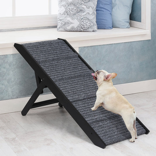 Adjustable Dog Ramp Height Stair For Bed Sofa Cat Dogs Folding Portable - Black