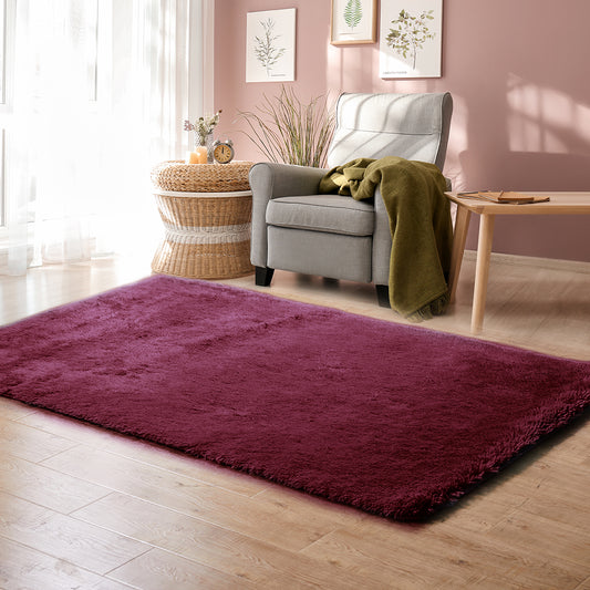 Amira 200x230 Designer Soft Shaggy Floor Confetti Rug - Burgundy