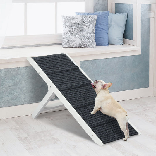 Adjustable Dog Ramp Height Stair For Bed Sofa Cat Dogs Folding Portable - White