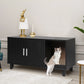 Enclosed Hooded Cat Litter Box Furniture Scratch Board Side Table - Black - Black