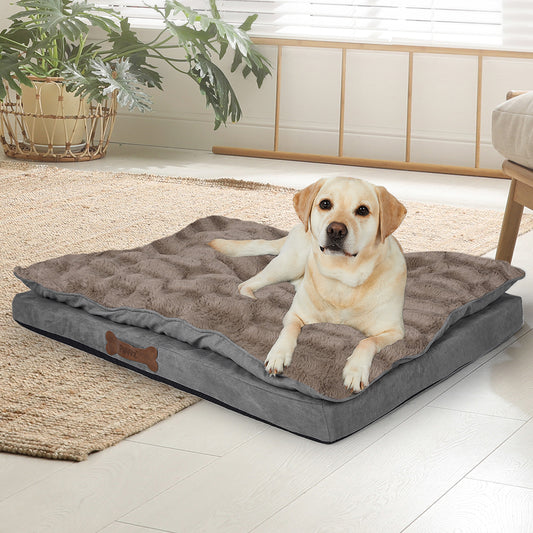 XLarge Dog Beds Calming Warm Soft Plush Comfy - Khaki