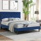 Assen Bed Frame Base Platform Wooden Velvet with Headboard Blue - Queen