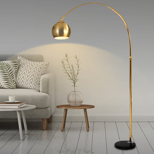 Modern Led Floor Lamp Stand Reading Light Height Adjustable Indoor Marble Base - Gold