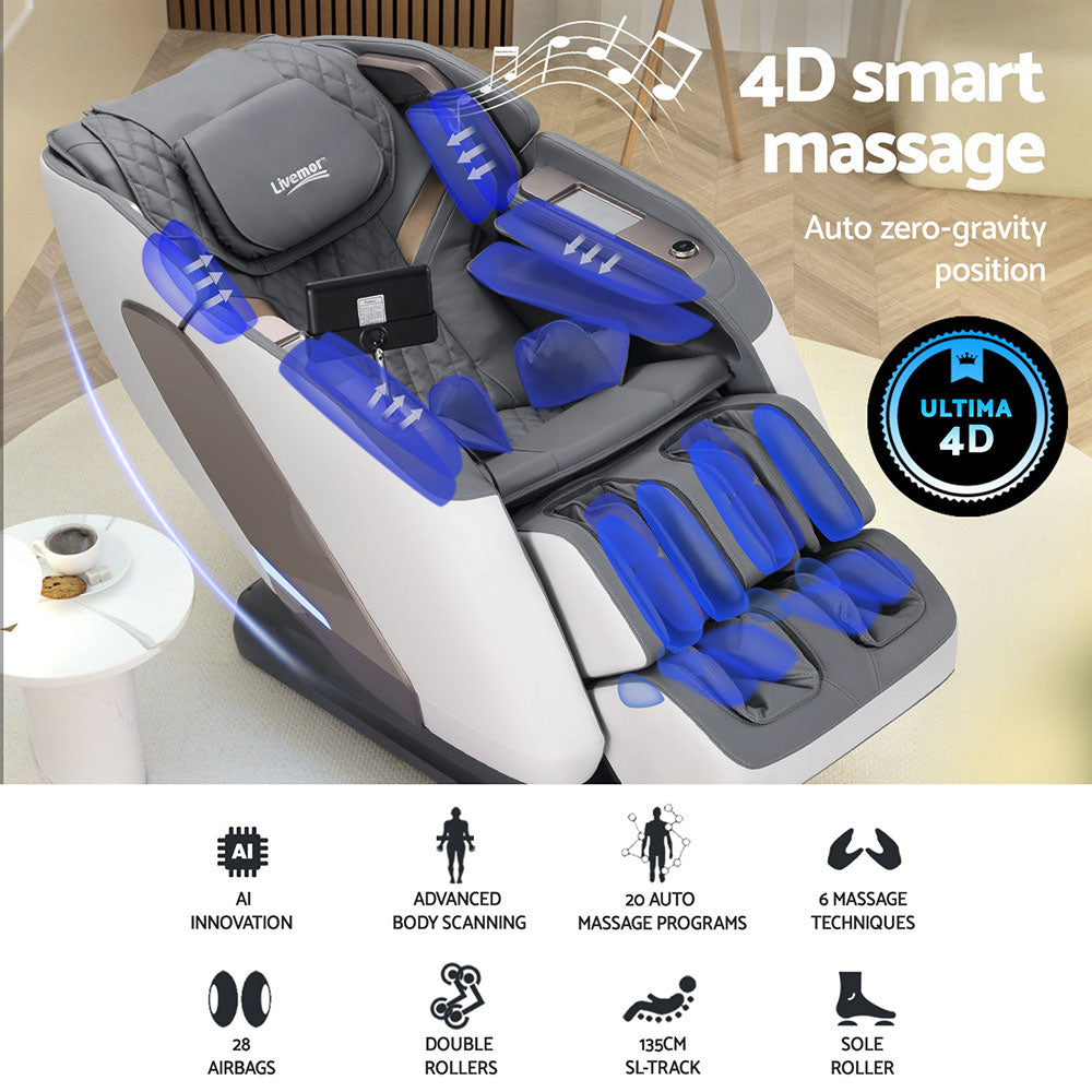 Hector 4D Massage Chair Electric Recliner Double Core Mechanism Massager - White