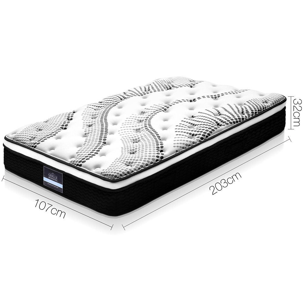 Frolic Ensemble Bed Base & Mattress Package with 32cm Mattress - Midnight Black King Single