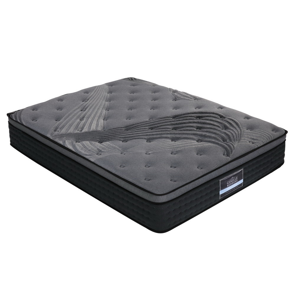 Balmy Bed & Mattress Package with 34cm Black Mattress - Black & Wood Queen