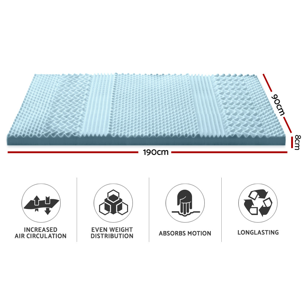 Single Giselle Bedding Memory Foam Mattress Topper 7-Zone 8cm