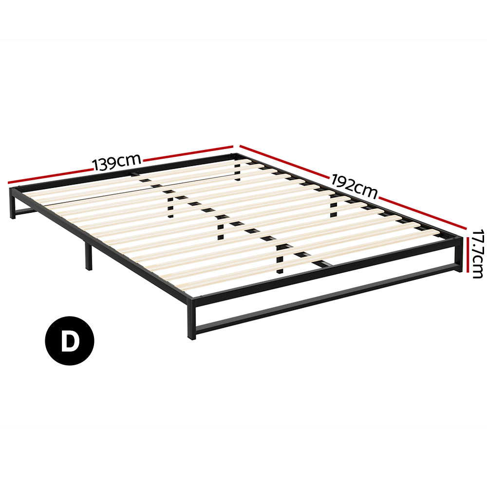 Willow Metal Bed Frame Bed Base Mattress Platform - Black Double