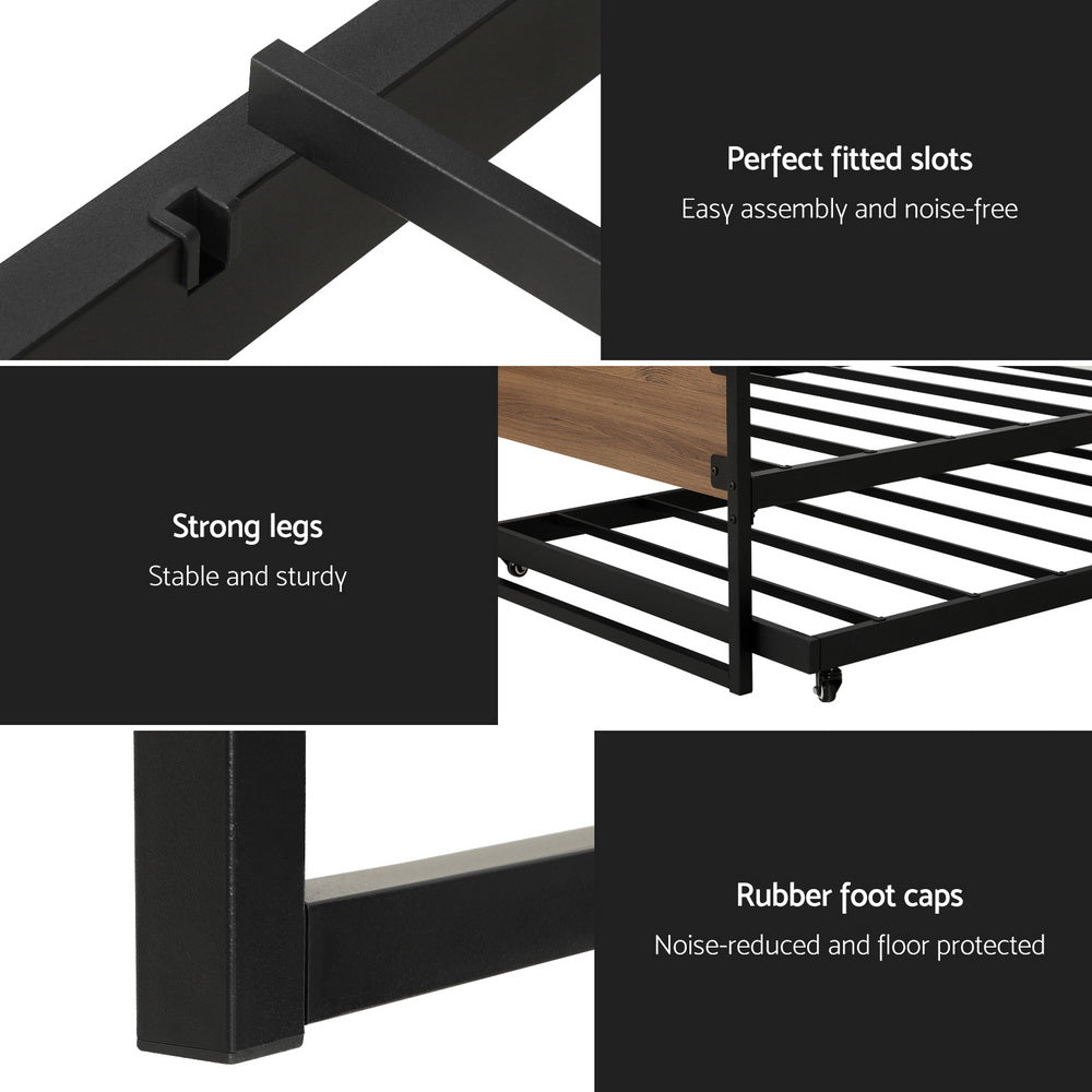 Orly Metal Bed Frame with Trundle Daybed - Black Single