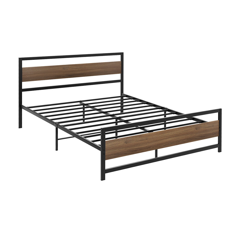 Havana Metal Bed Frame Wooden Headboard no Drawers - Black Double