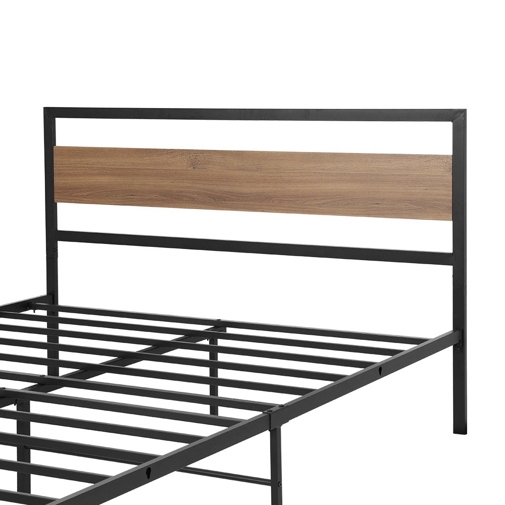 Havana Metal Bed Frame Wooden Headboard no Drawers - Black Double