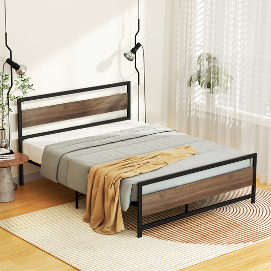 Havana Metal Bed Frame Wooden Headboard no Drawers - Black Double