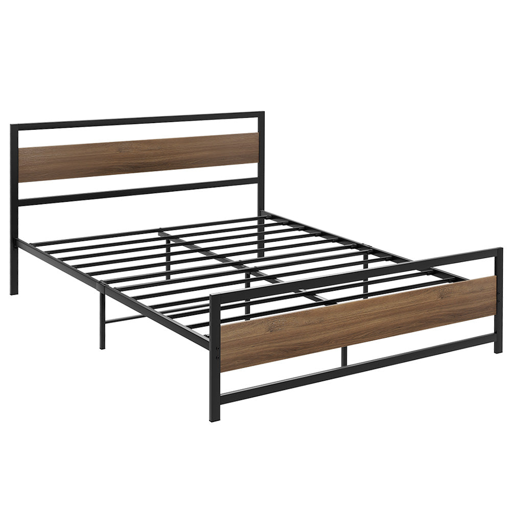 Havana Metal Bed Frame Wooden Headboard no Drawers - Black Queen