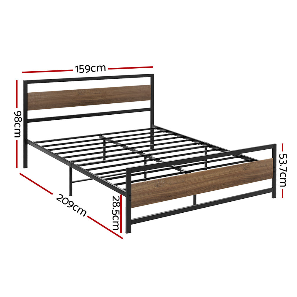 Havana Metal Bed Frame Wooden Headboard no Drawers - Black Queen