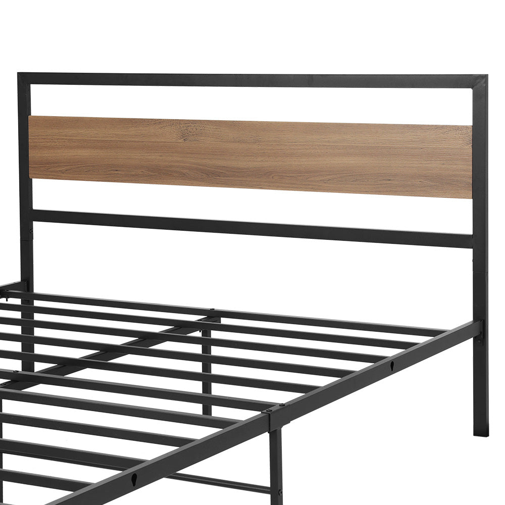 Havana Metal Bed Frame Wooden Headboard no Drawers - Black Queen