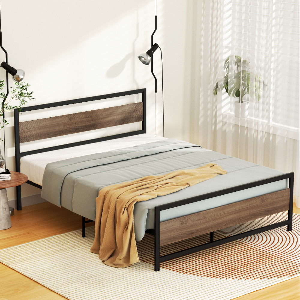 Havana Metal Bed Frame Wooden Headboard no Drawers - Black Queen