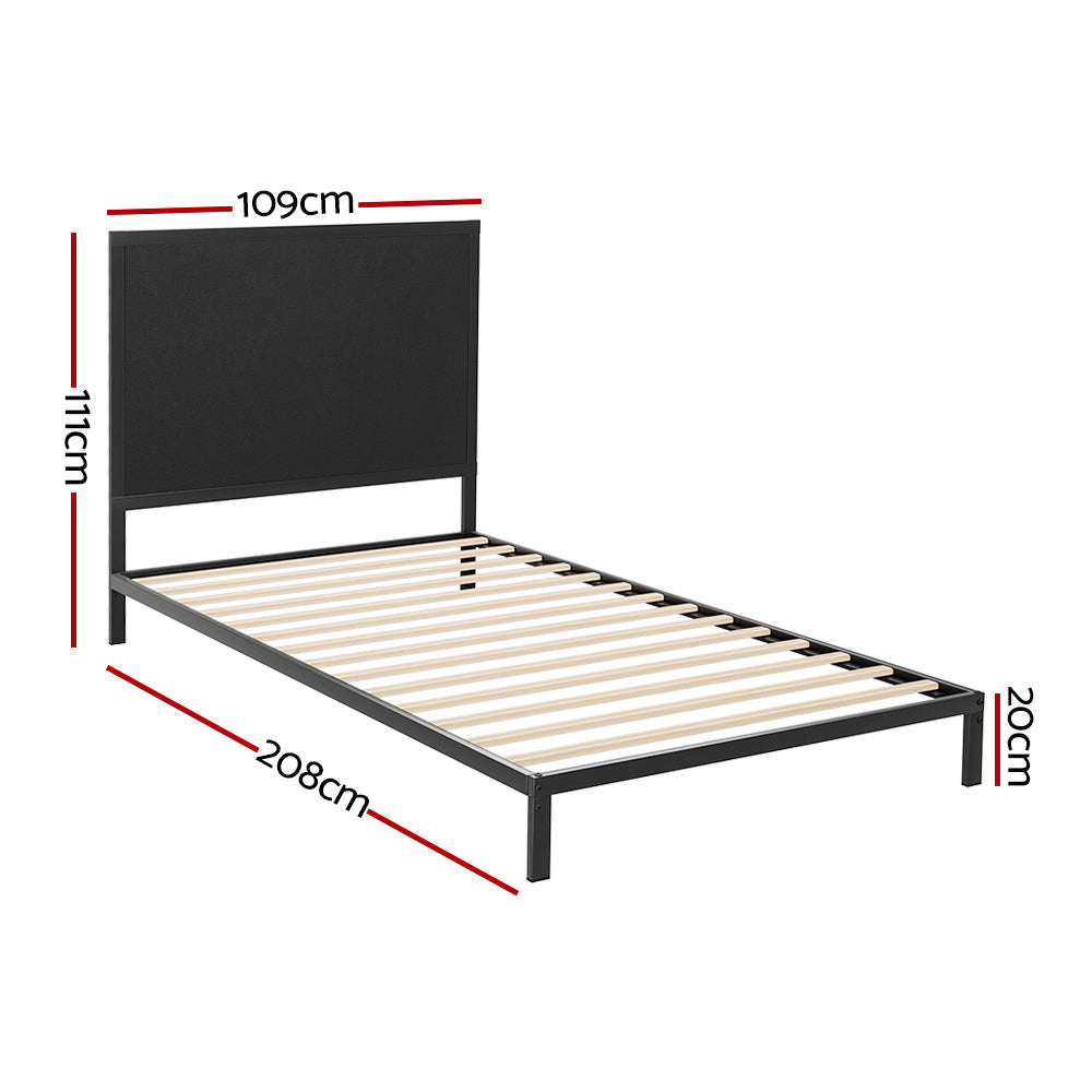 Alma Metal Bed Frame Fabric with Headboard - Black King Single