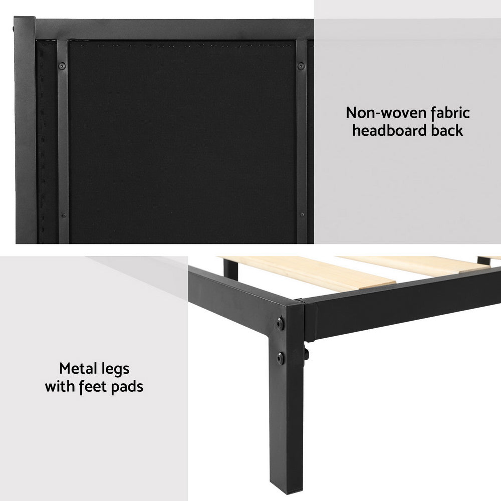 Alma Metal Bed Frame Fabric with Headboard - Black King Single