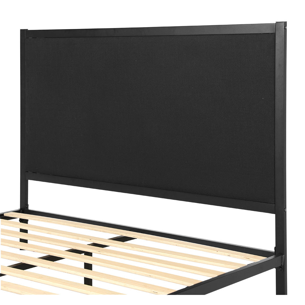 Alma Metal Bed Frame Fabric with Headboard - Black Queen