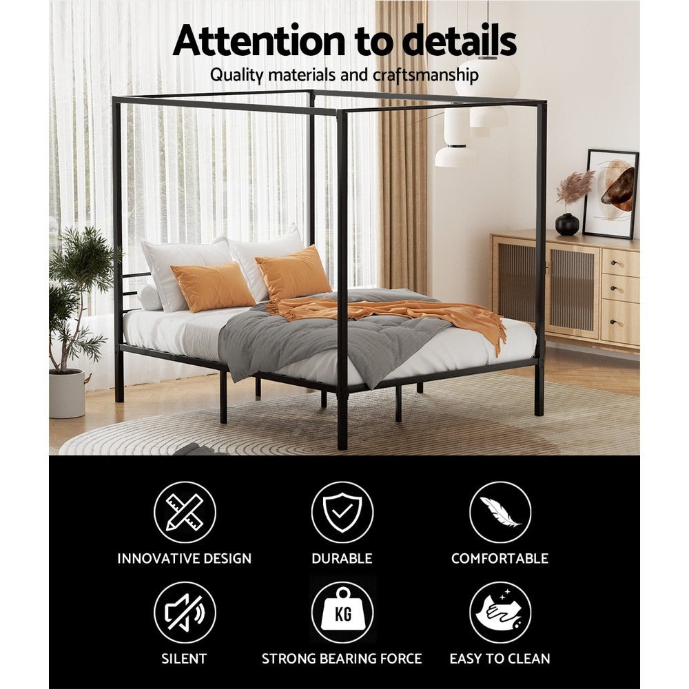 Tamie Metal 4-Poster Bed Frame - Black Queen