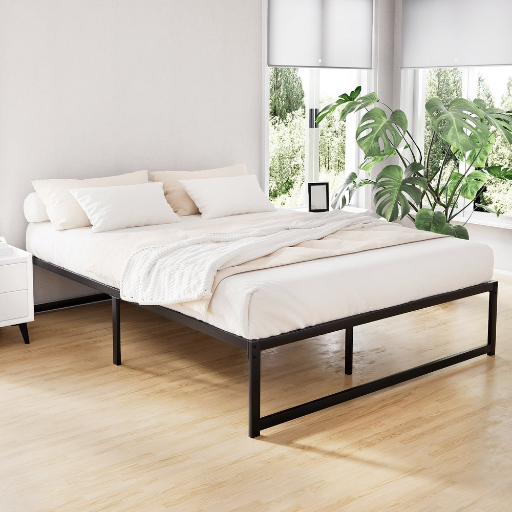 Chloe Bed Frame Metal Platform Bed Base Mattress - Black Double