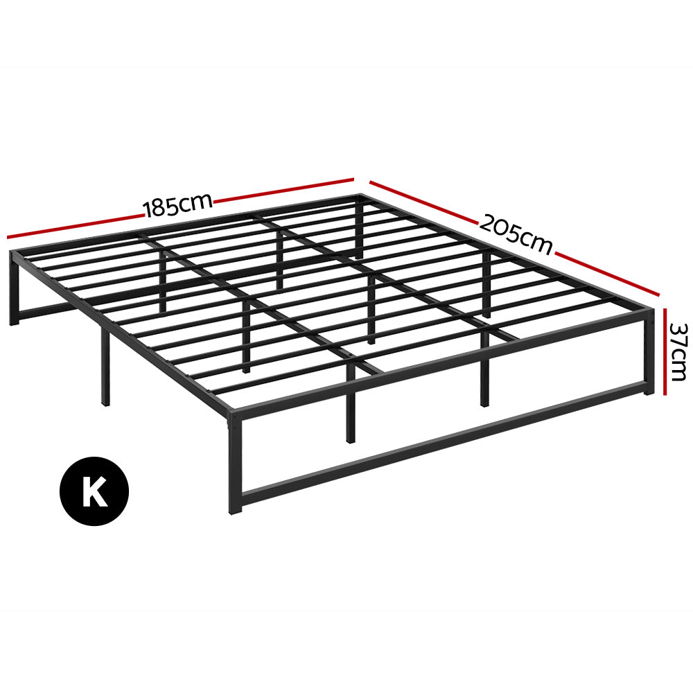 Chloe Bed Frame Metal Platform Bed Base Mattress - Black King