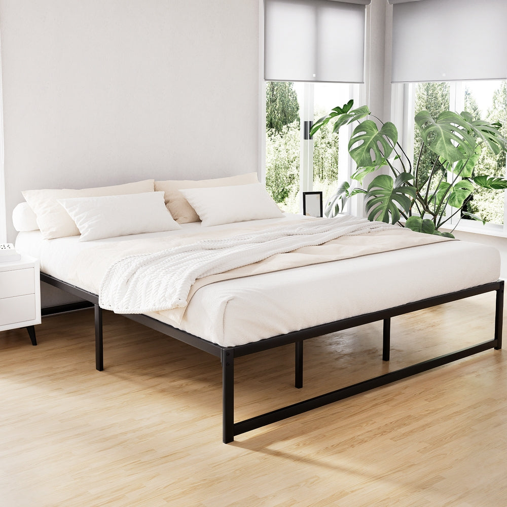 Chloe Bed Frame Metal Platform Bed Base Mattress - Black King