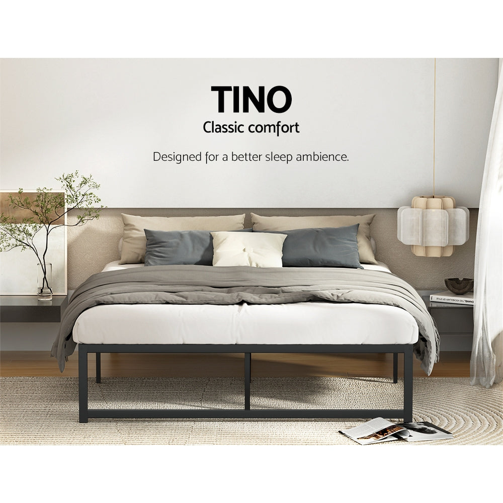 Chloe Bed Frame Metal Platform Bed Base Mattress - Black Queen