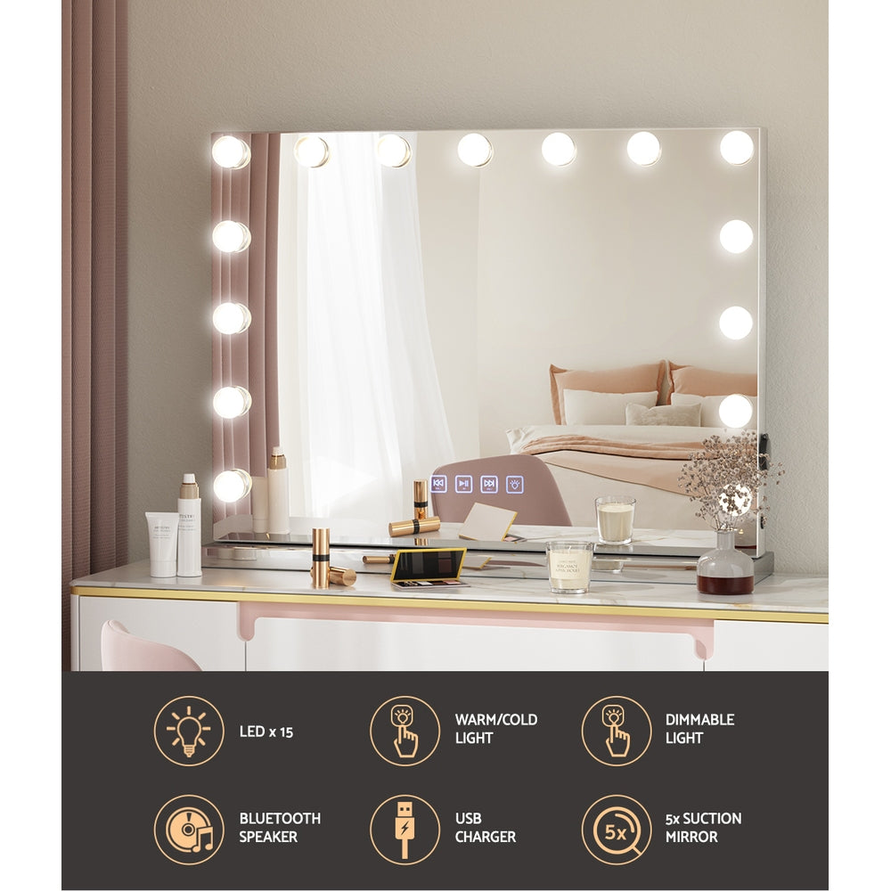 Bluetooth Makeup Mirror with Light Hollywood LED Vanity Dimmable 58X46