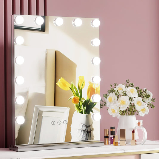 Hollywood Makeup Mirror With Light 15 LED Bulbs Lighted Frameless