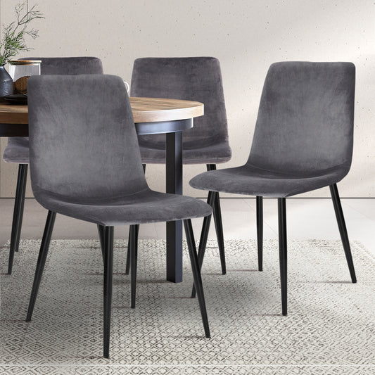 Ramsey Set of 4 Dining Chairs Velvet Horizontal Slope - Grey