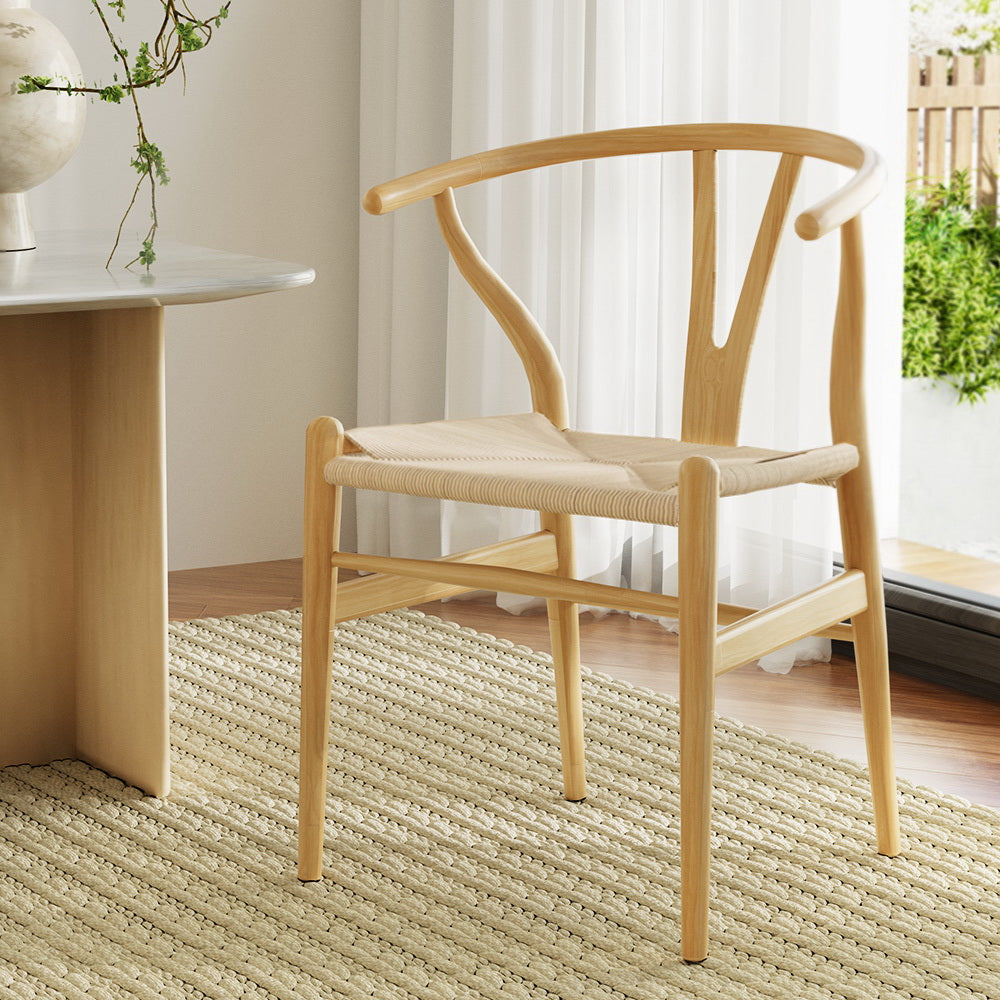 Maud Dining Chairs Wooden Kraft Paper Seat Wishbone Back - Natural Wood