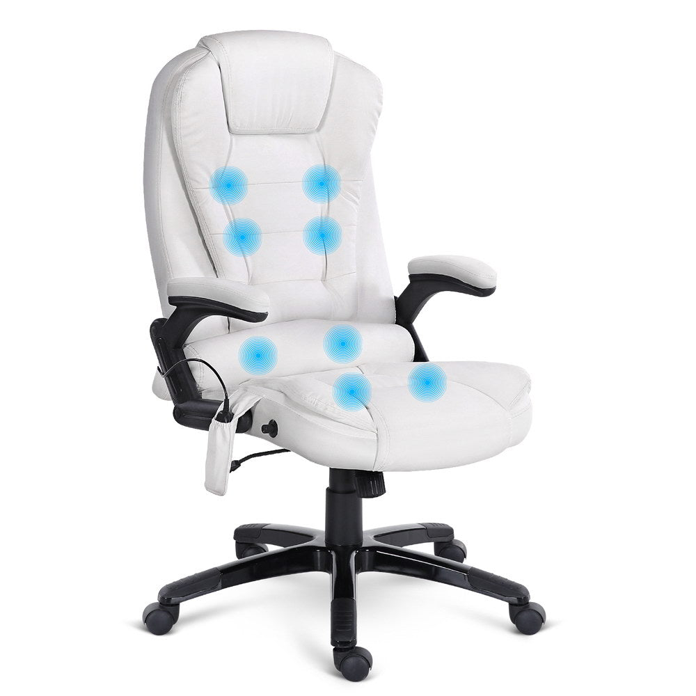 Artiss 8 Point Massage Office Chair Heated Seat Recliner Pu White