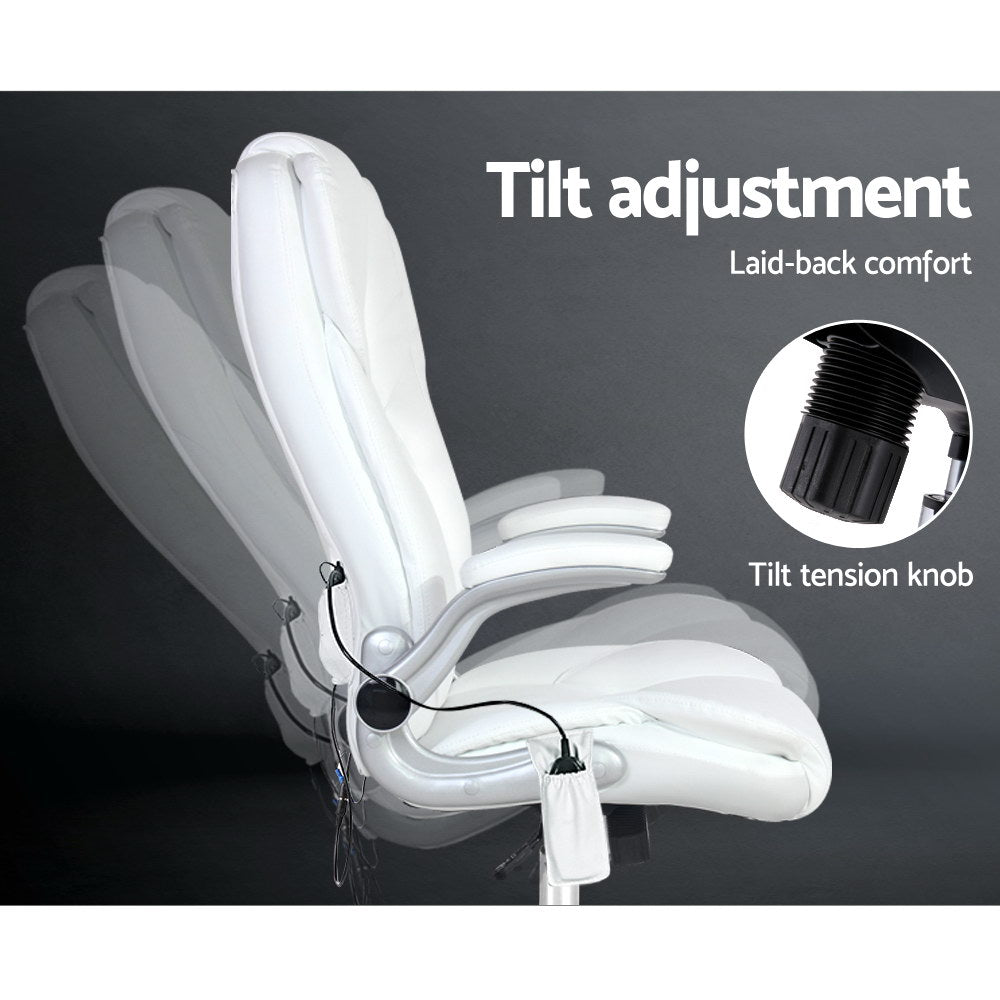 Artiss 8 Point Massage Office Chair Pu Leather White