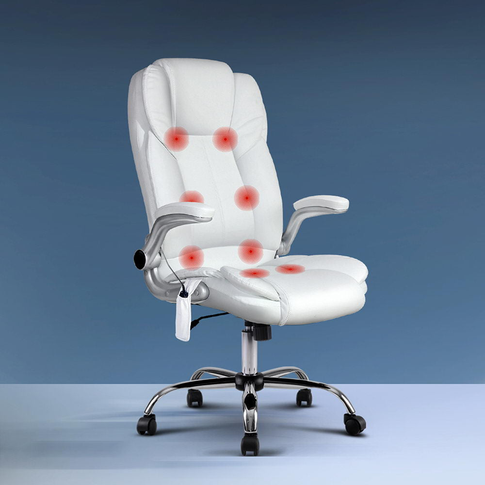 Artiss 8 Point Massage Office Chair Pu Leather White