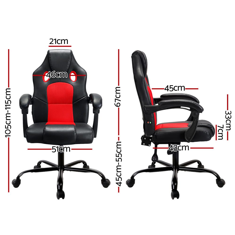 Artiss 2 Point Massage Gaming Office Chair Pu Leather Red