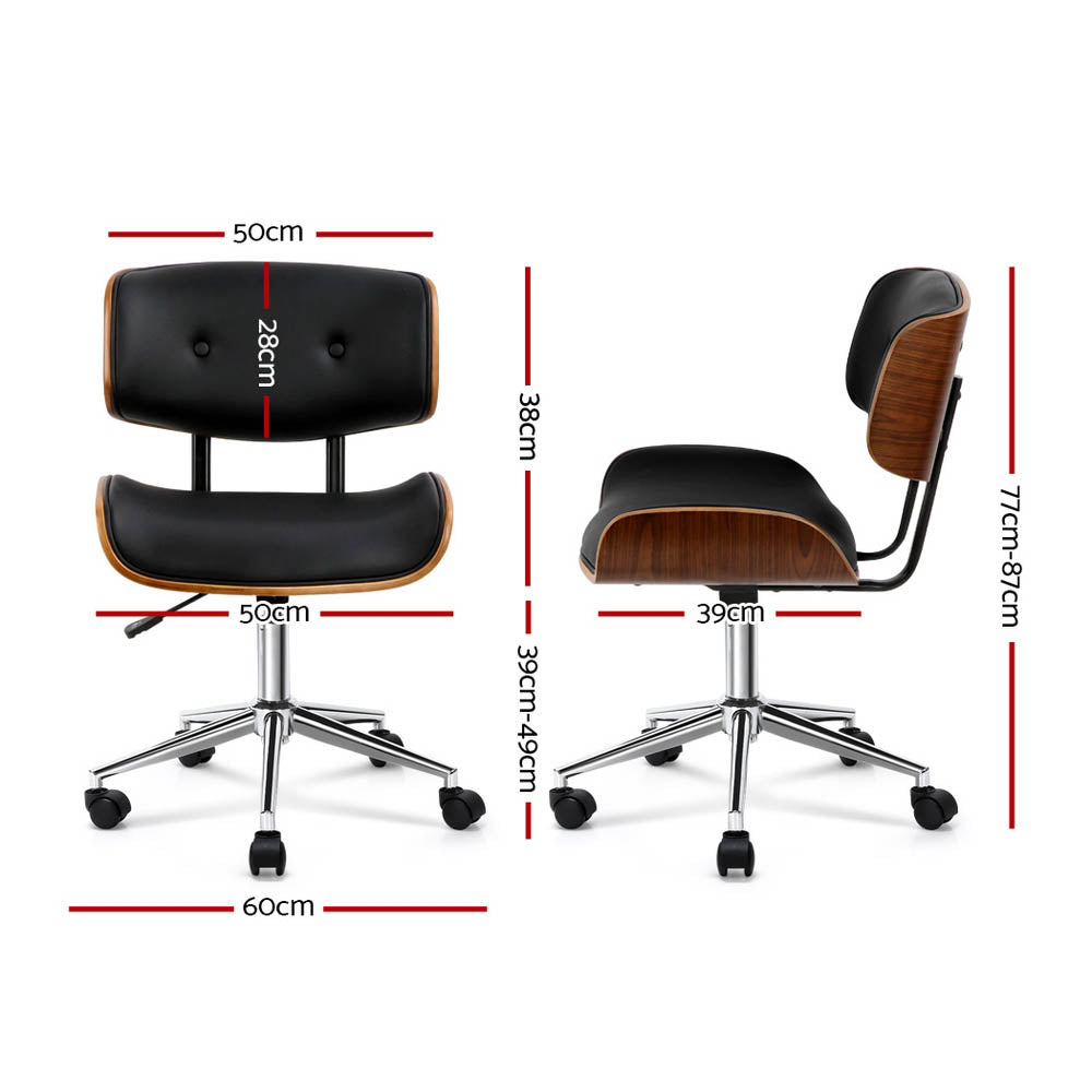 Artiss Wooden Office Chair Pu Seat Black Brown