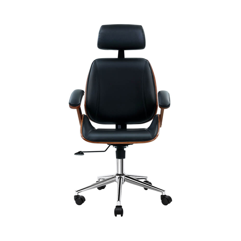 Artiss Wooden Office Chair Leather Seat Black