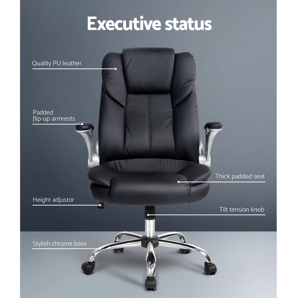 Artiss Executive Office Chair Leather Tilt Black