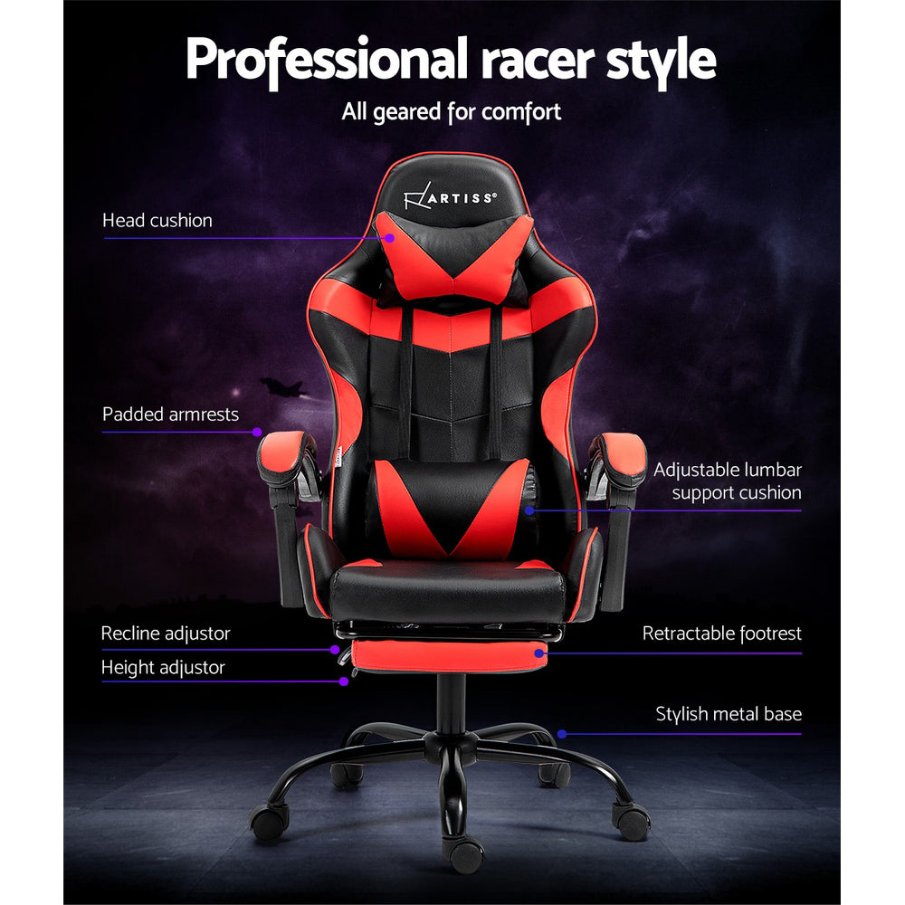 Artiss Gaming Office Chair Recliner Footrest Red