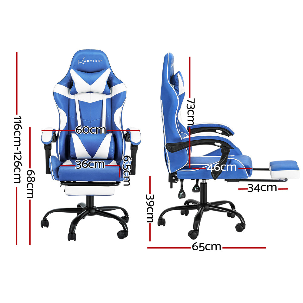 Spyro Executive Gaming Office Chair Computer Leather Footrest - White & Blue