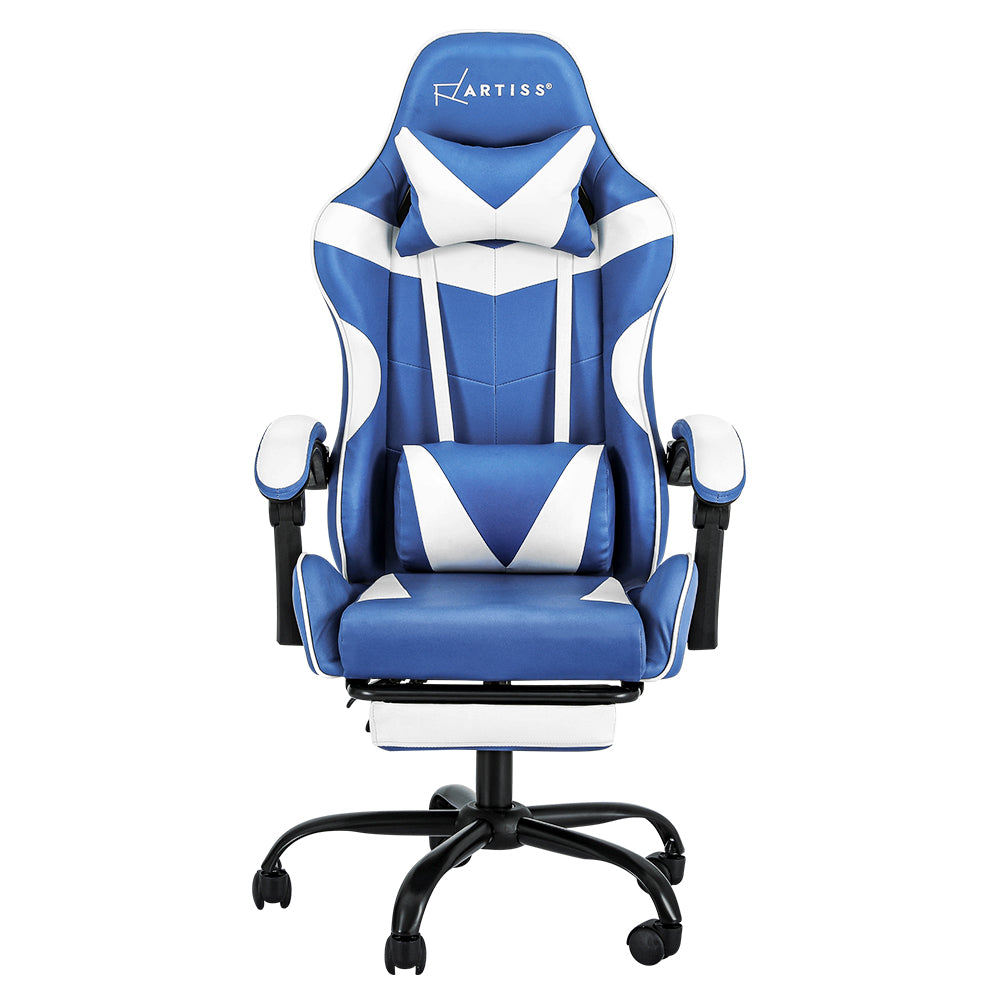 Spyro Executive Gaming Office Chair Computer Leather Footrest - White & Blue