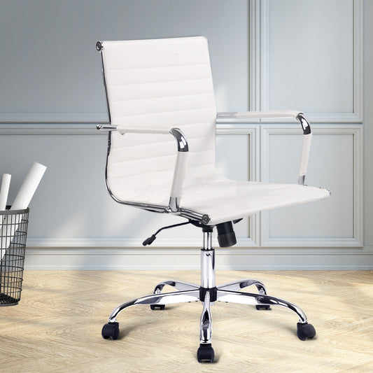 Artiss Office Chair Conference Chairs Pu Leather Mid Back White