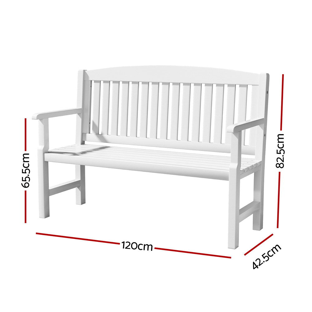 Emeric Outdoor Garden Bench Seat Wooden Chair Patio Furniture Timber Lounge - White