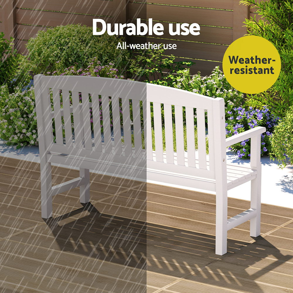 Emeric Outdoor Garden Bench Seat Wooden Chair Patio Furniture Timber Lounge - White