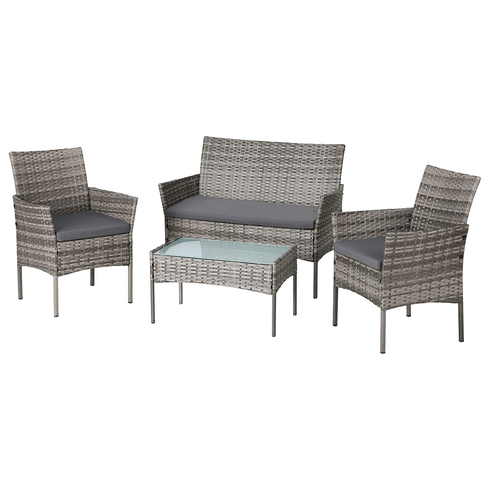 Giulia 4 Seater Wicker Setting Table Chair Furniture Set 4 Outdoor Bistro Set - Grey