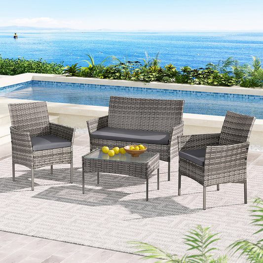 Giulia 4 Seater Wicker Setting Table Chair Furniture Set 4 Outdoor Bistro Set - Grey