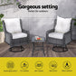 Cinzia 2-Seater Outdoor Furniture Wicker Swivel Chairs Table Cushion 3-Piece Bistro Set - Grey